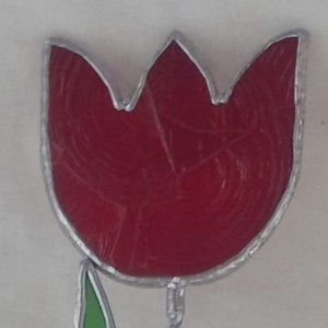 Garden Decoration Stained Glass Deep Red Tulip